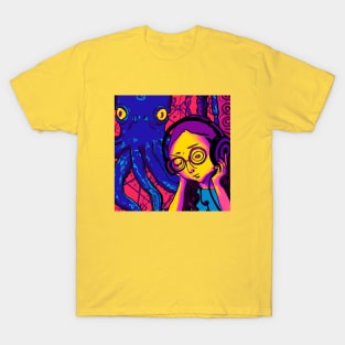 Girl and Octopus Relax to Some Chill Beats T-Shirt